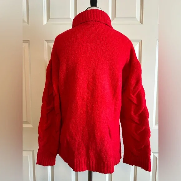 Endless Rose Valentine Vibrant Red Turtleneck Cable Knit Soft Sweater - Picture 2 of 7